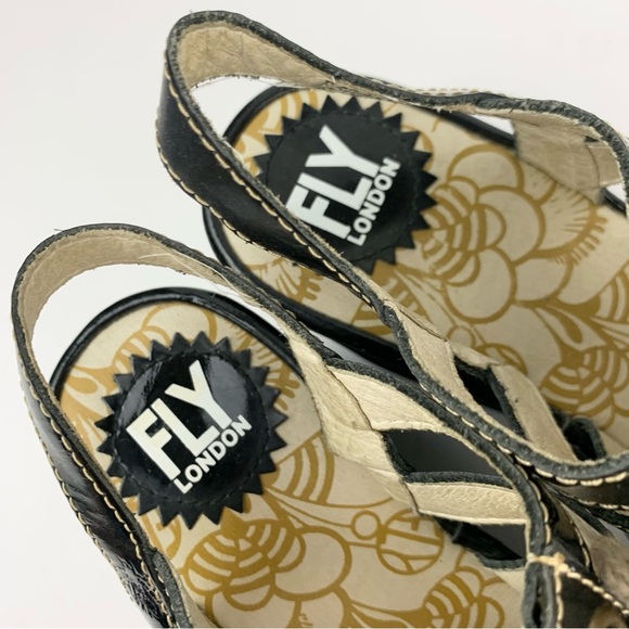 Fly London Yito Patent Black Leather Lace Up Wedge Sandals 36 - Picture 9 of 13